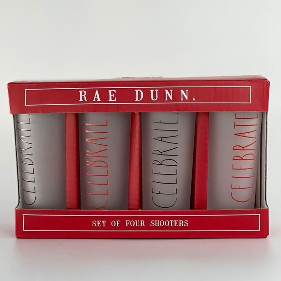 Rae Dunn Set of 4 Celebrate Shot Glass Shooters - Picture 2 of 8